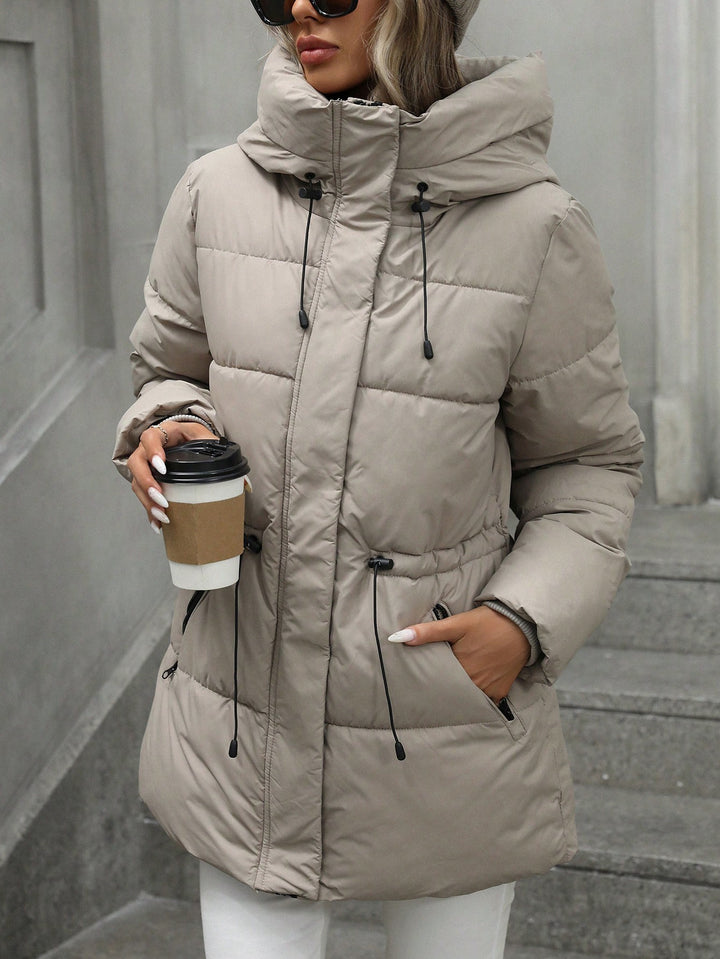 UrbanWarm™ – Mid-Length Woman Padded Hooded Coat with Waist Tie