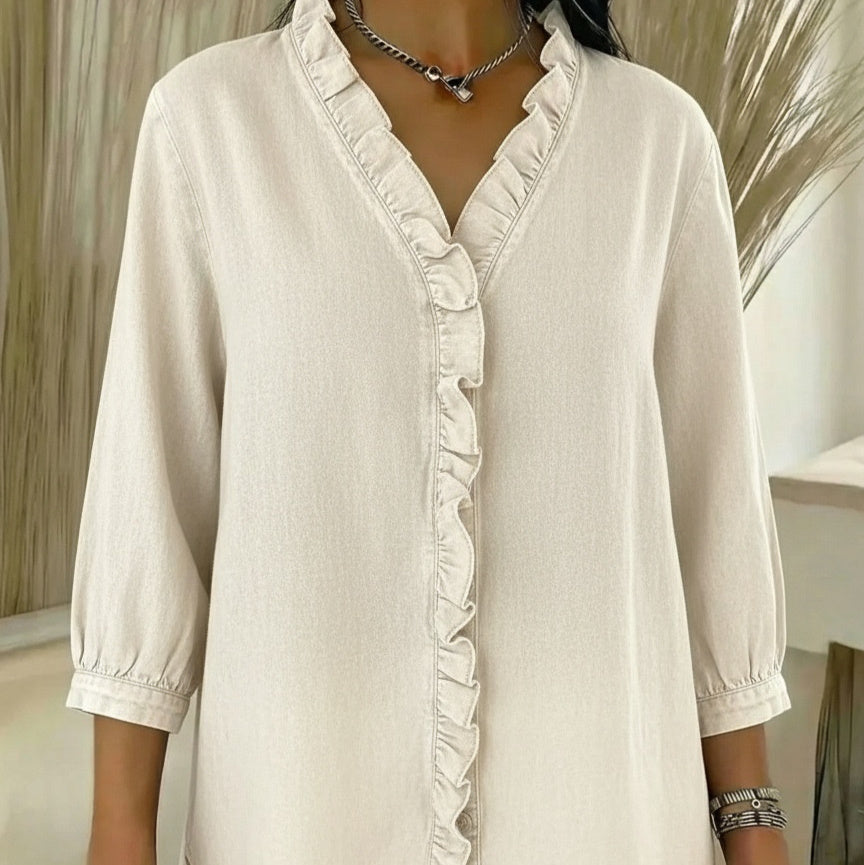 AuraRuffle™ – Woman Relaxed Denim Blouse