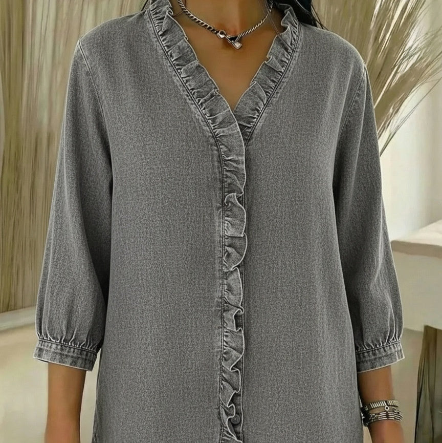 AuraRuffle™ – Woman Relaxed Denim Blouse