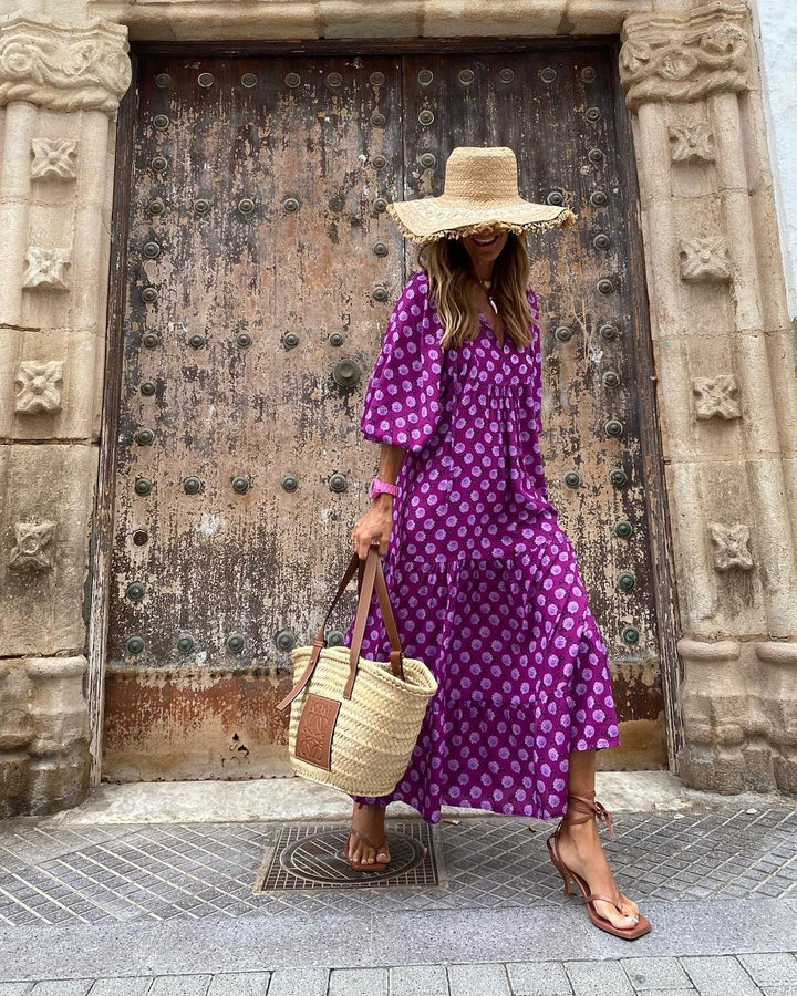 BELLA VITA™ Boho Print V-Neck Maxi Dress for Women