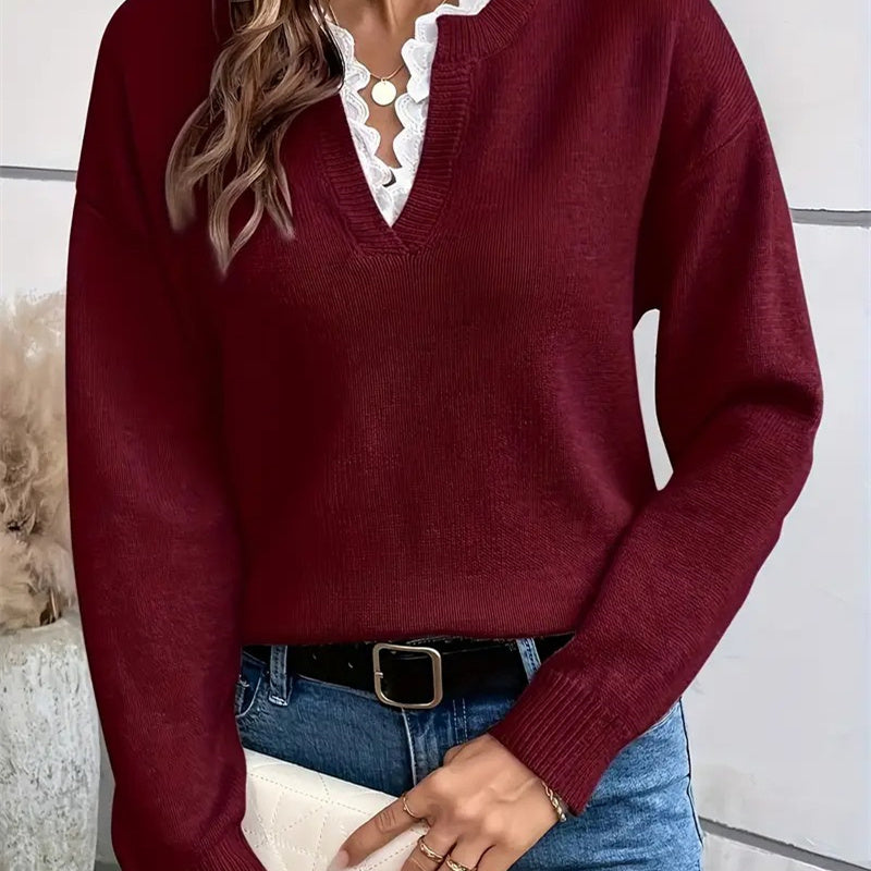 Elsera™ – Women’s Lace V-Neck Winter Sweater