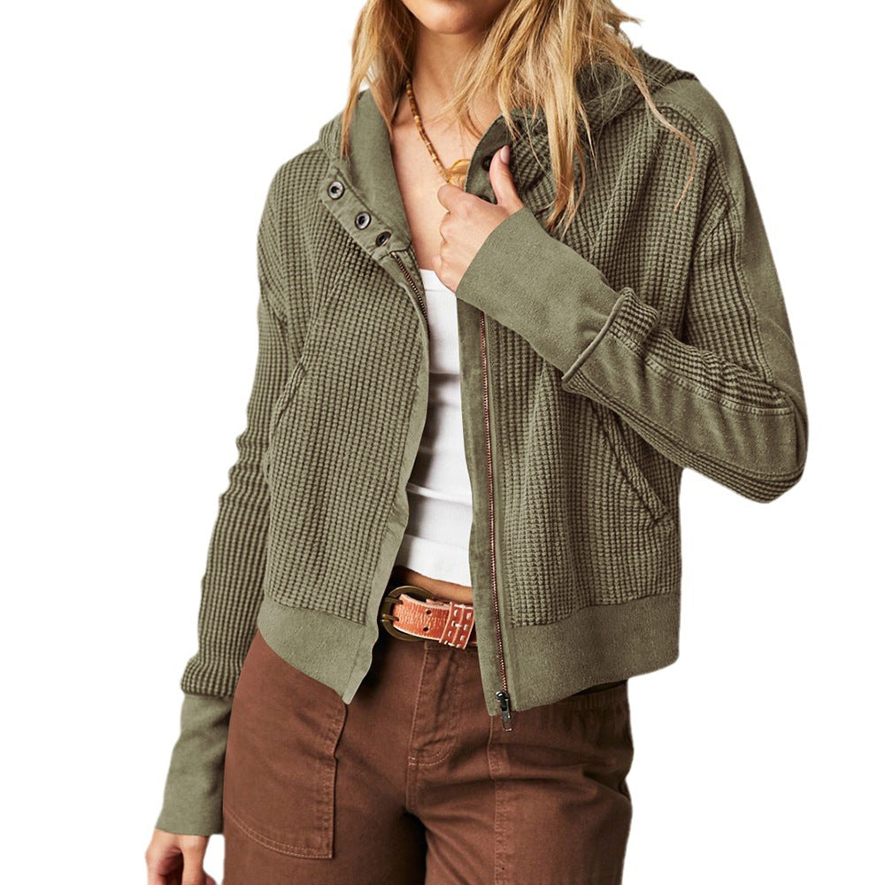 PatchFlow™ – Casual Patchwork Zip-Up Knit Cardigan