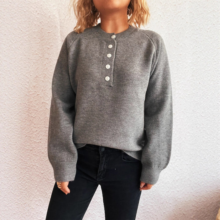 ButtonMuse™ – Women’s Round-Neck Button Knit Sweater