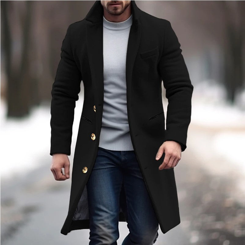 UrbanStride™ – Single-Breasted Lapel Trench Coat for Men