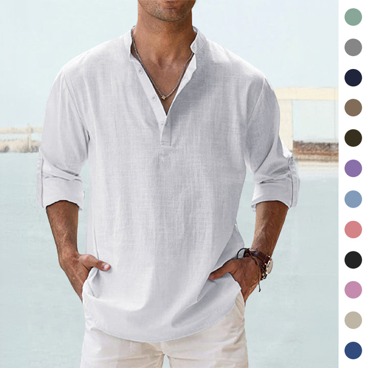 LinenCore™ – Men’s Loose Cotton-Linen Long-Sleeve Shirt