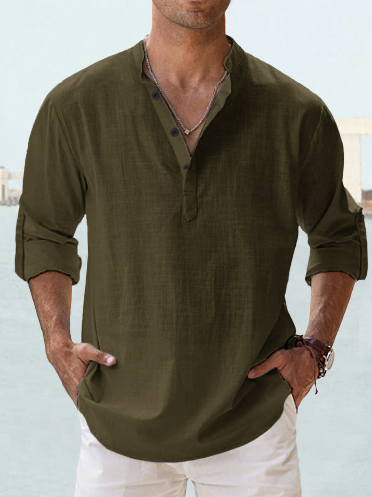 LinenCore™ – Men’s Loose Cotton-Linen Long-Sleeve Shirt