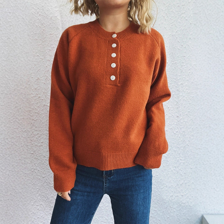 ButtonMuse™ – Women’s Round-Neck Button Knit Sweater