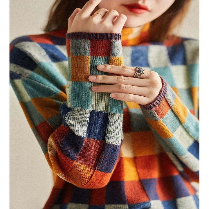 Plaidelle™ – Vibrant Plaid Knit Pullover For Woman
