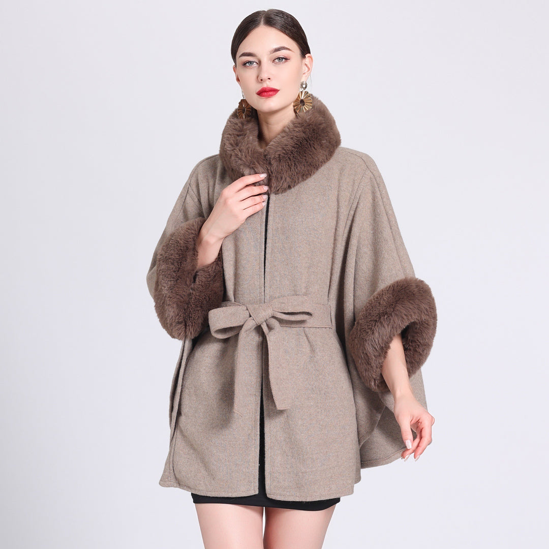 Vivienne™ – Wool Woman Blend Fur-Collar Cape Wrap