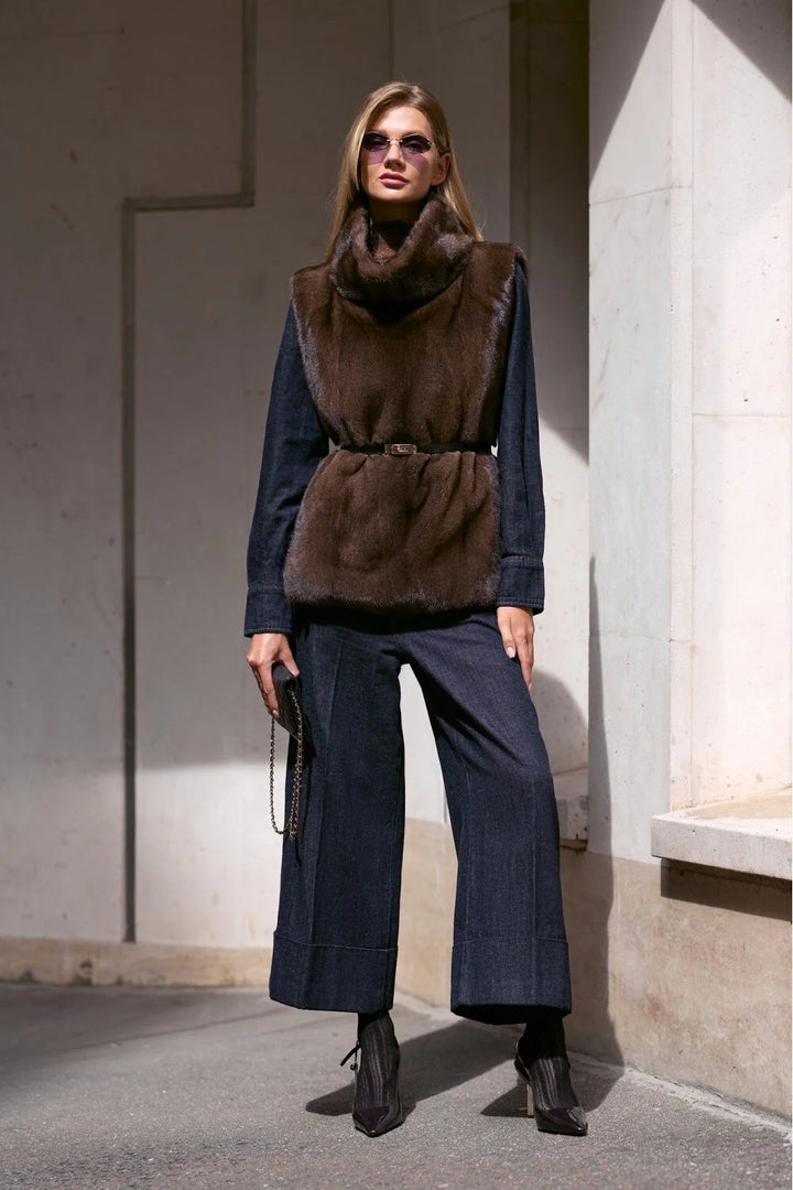 Ellora™ – Belted Woman Turtleneck Sleeveless Blouse