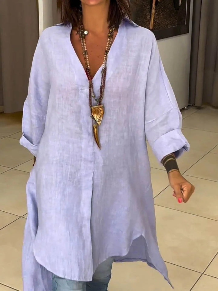 Summer Casual Cotton Linen V-Neck Shirt