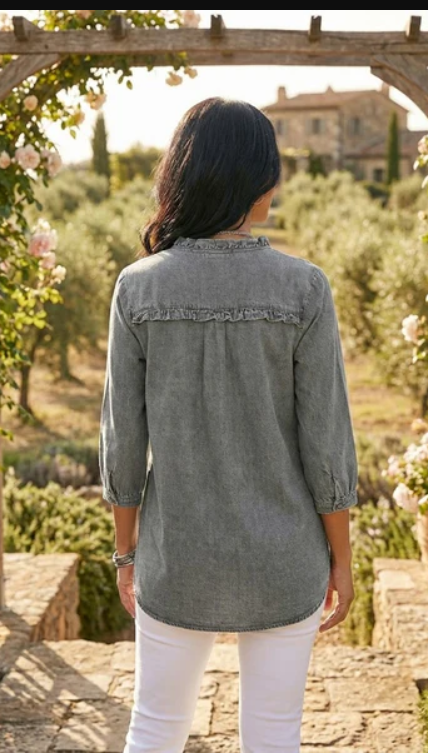AuraRuffle™ – Woman Relaxed Denim Blouse