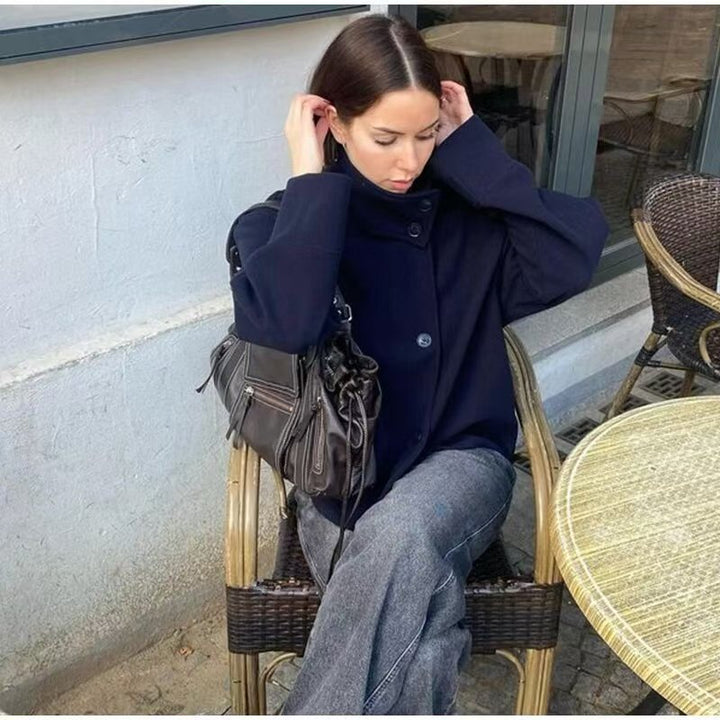 Civara™ Women’s Short Wool Jacket – Loose Fit, Stand Collar