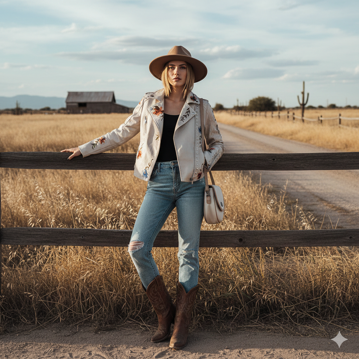 RebelBloom™ – Stud & Embroidery Moto Jacket For Woman