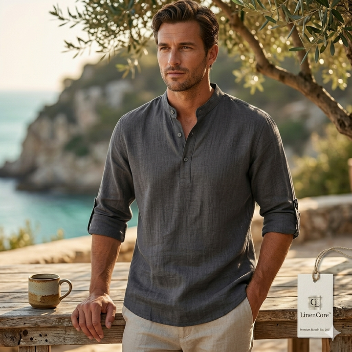 LinenCore™ – Men’s Loose Cotton-Linen Long-Sleeve Shirt