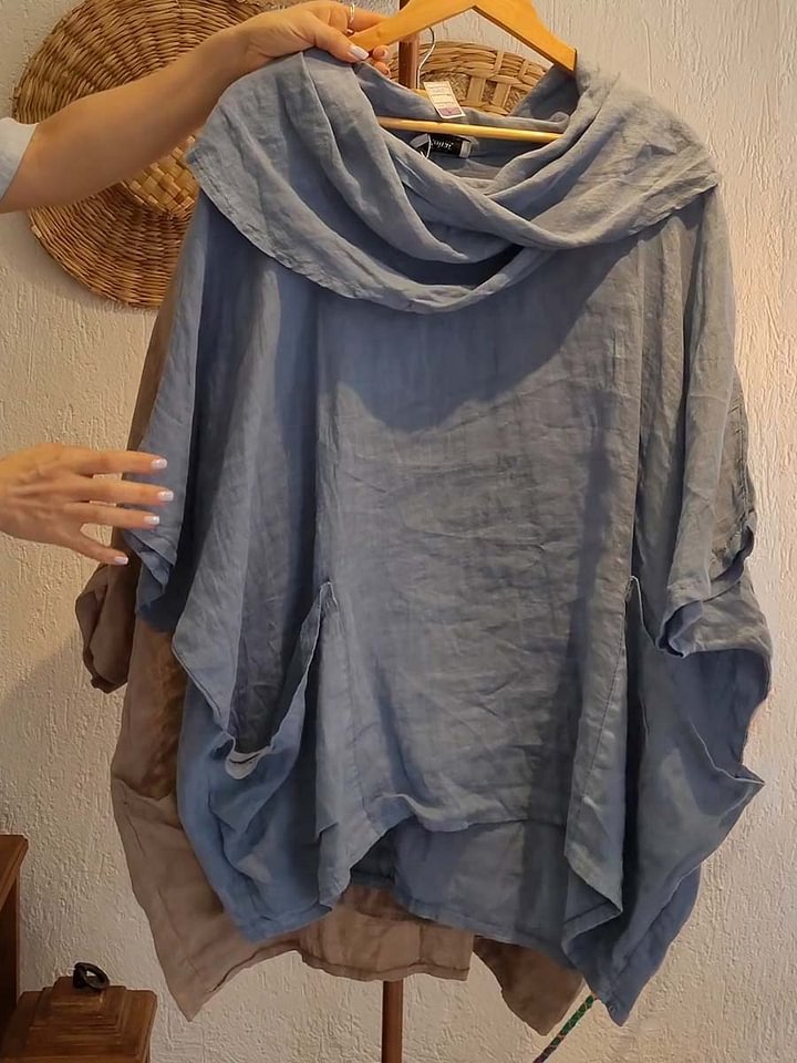 Amara™ – Draped Neck Linen Top