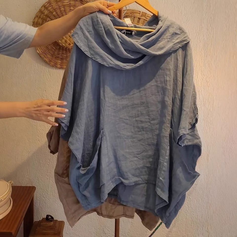 Amara™ – Draped Neck Linen Top