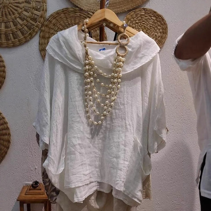 Amara™ – Draped Neck Linen Top