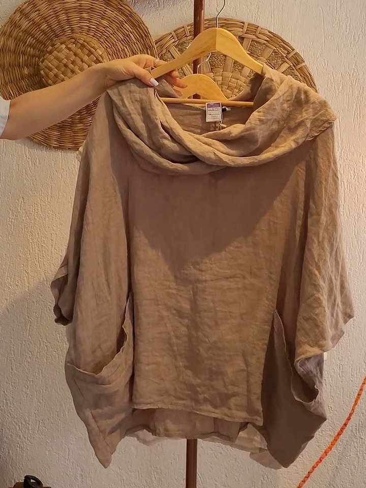 Amara™ – Draped Neck Linen Top