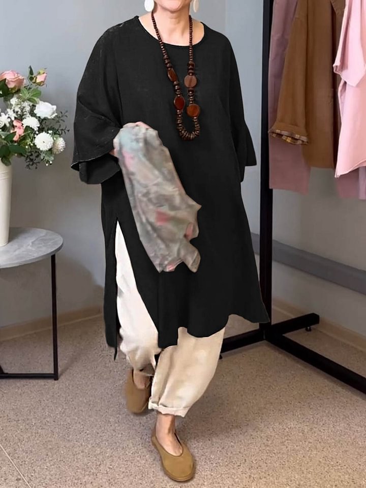 Liora™ – Split-Side Linen Tunic