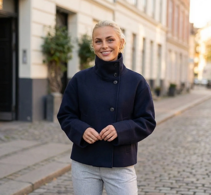 Civara™ Women’s Short Wool Jacket – Loose Fit, Stand Collar