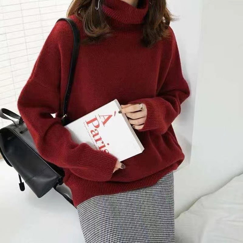 LuxeLoft™ – Woman High-Neck Relaxed Knit Sweater