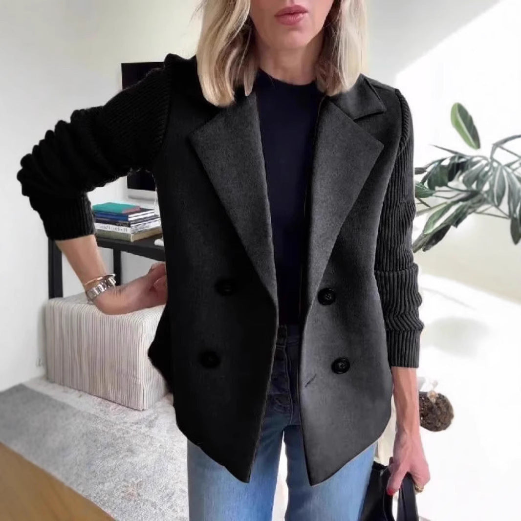 Alessia™ – Spliced Sleeve Double-Breasted Coat