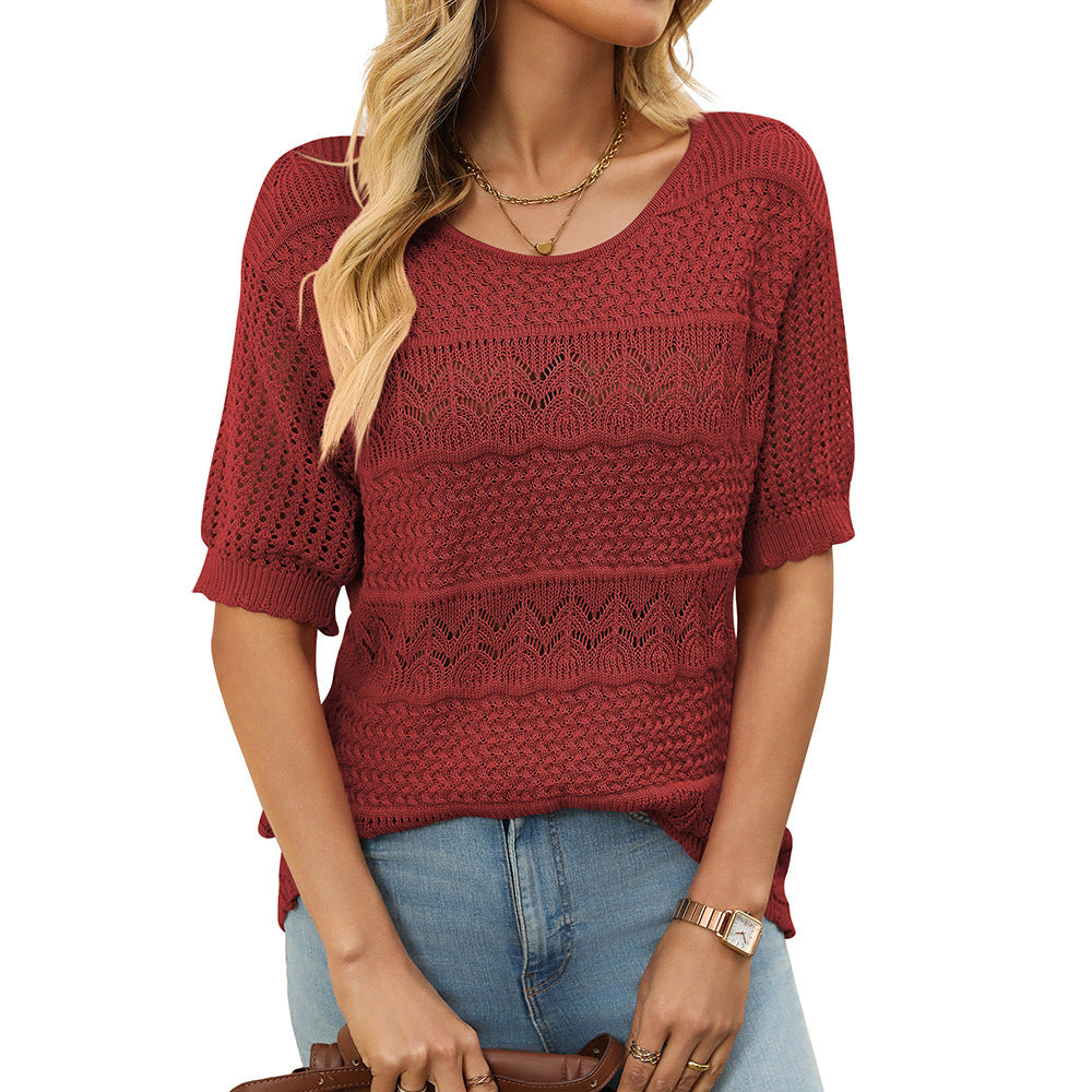 Mirelle™ – Open-Knit Round Neck Top