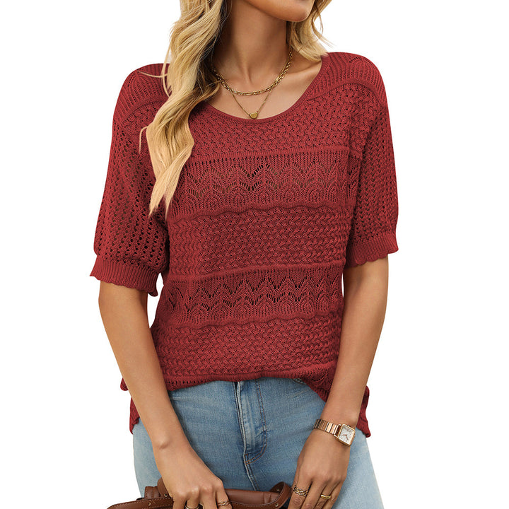 Mirelle™ – Open-Knit Round Neck Top