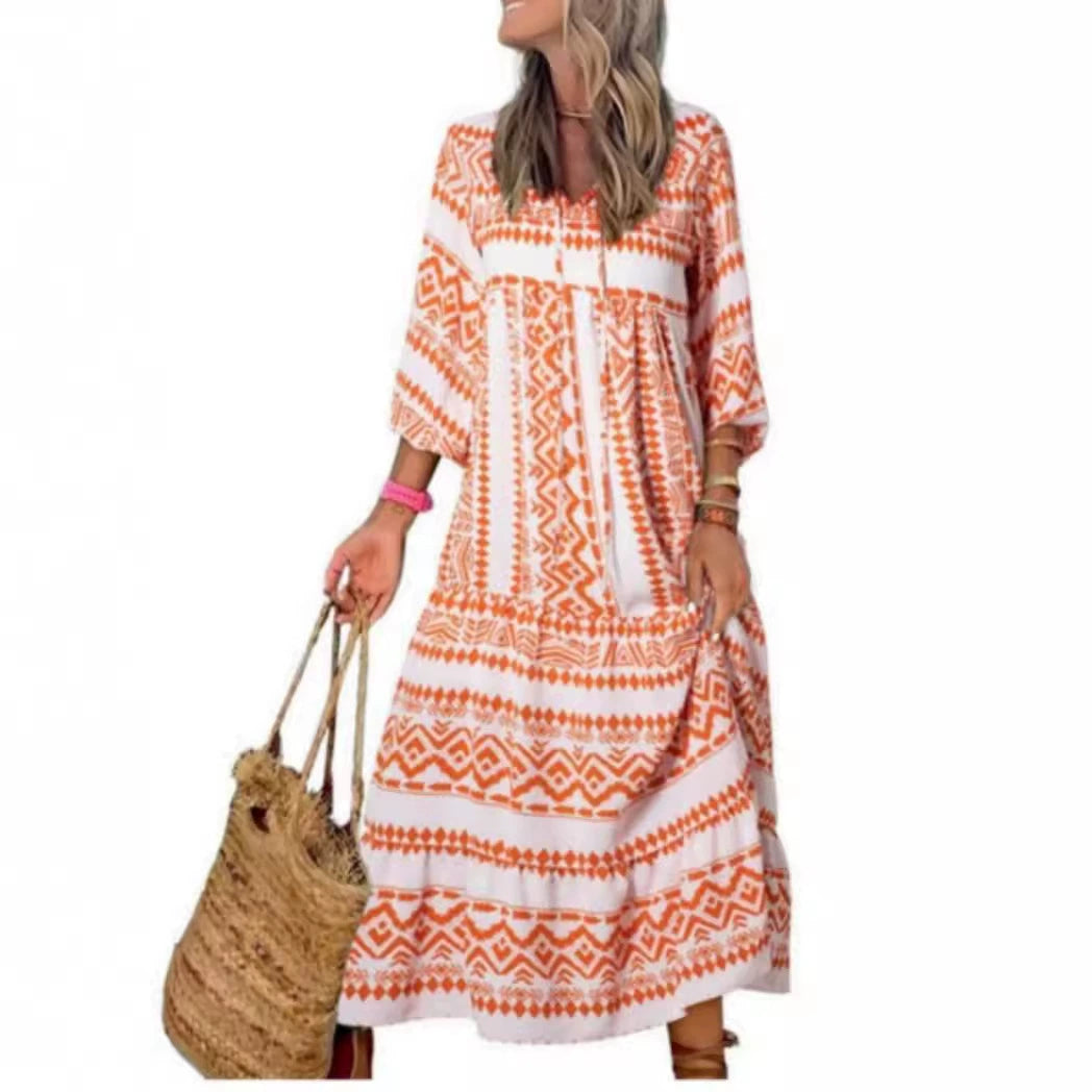 BELLA VITA™ Boho Print V-Neck Maxi Dress for Women