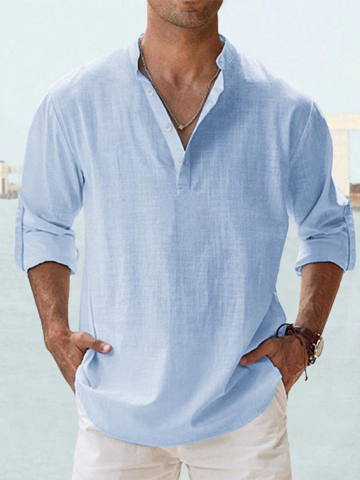 LinenCore™ – Men’s Loose Cotton-Linen Long-Sleeve Shirt