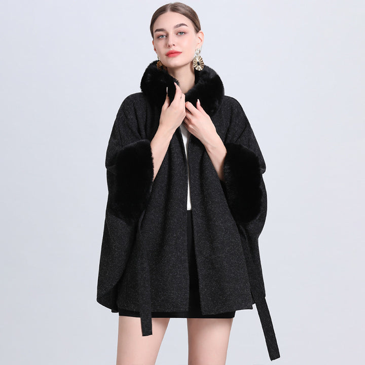 Vivienne™ – Wool Woman Blend Fur-Collar Cape Wrap