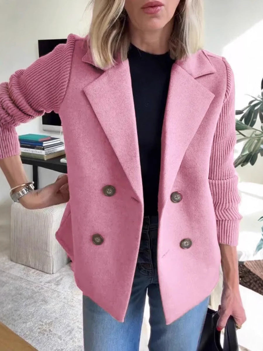 Alessia™ – Spliced Sleeve Double-Breasted Coat
