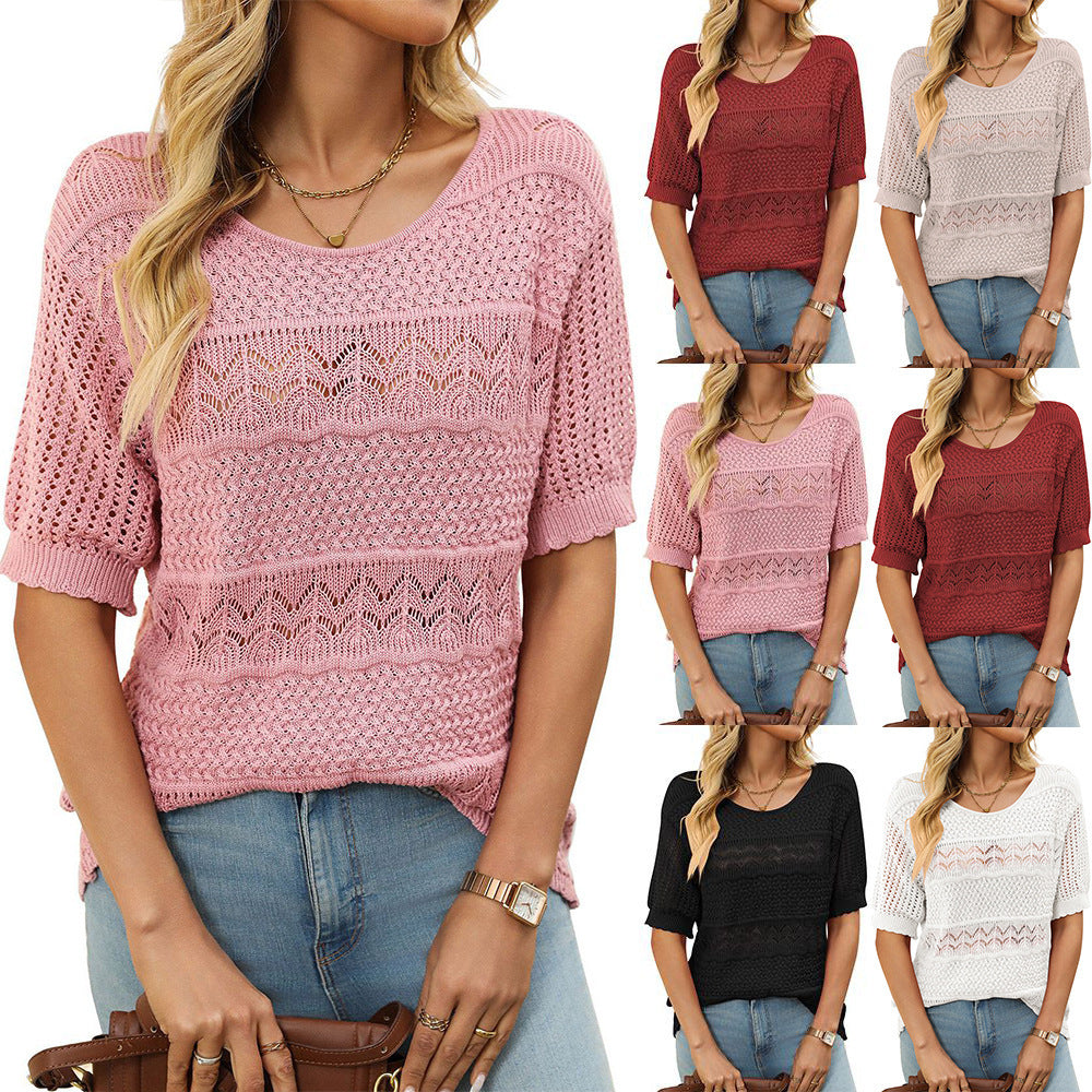Mirelle™ – Open-Knit Round Neck Top