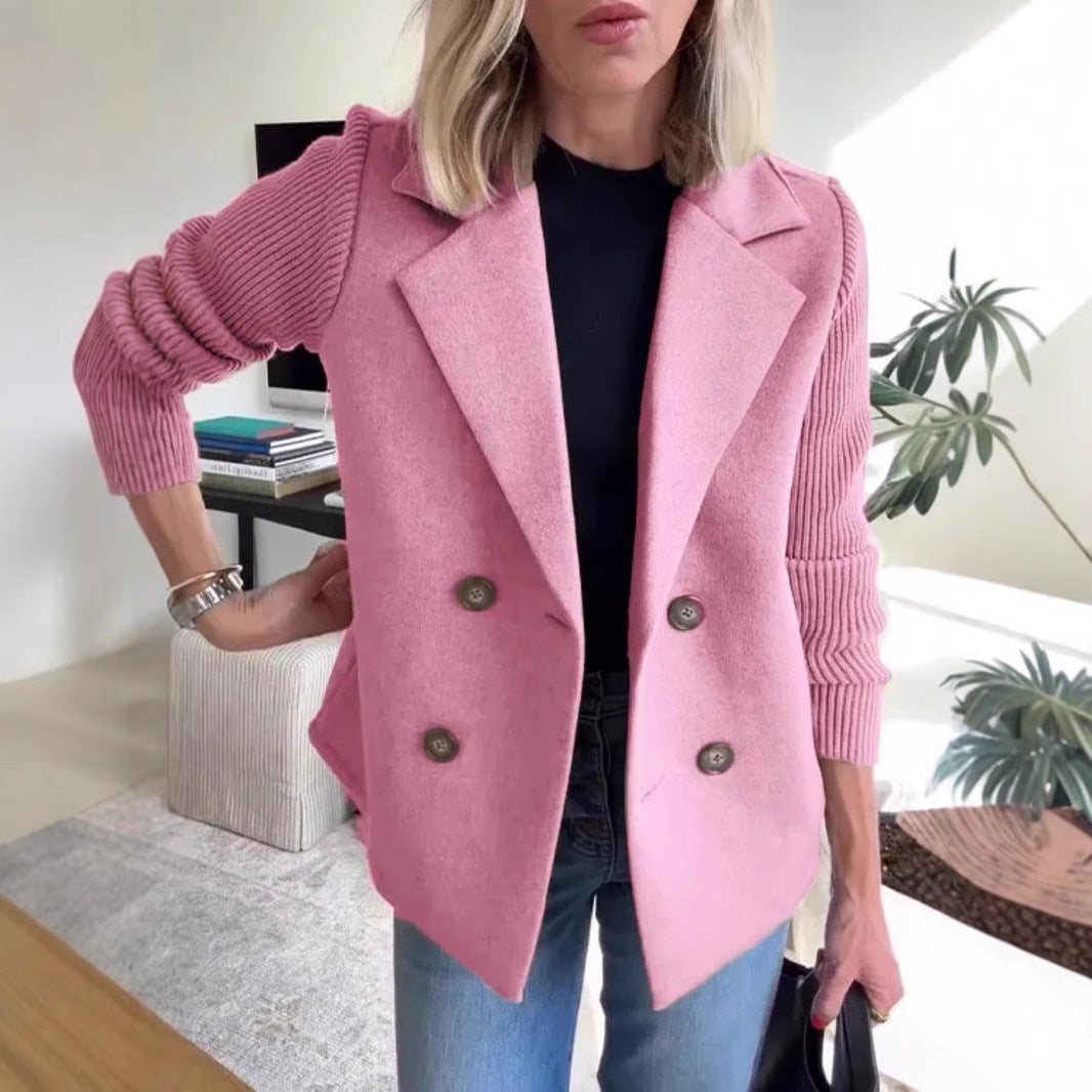 Alessia™ – Spliced Sleeve Double-Breasted Coat