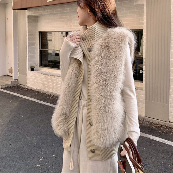 Vierre™ – Luxe Mink Woman Knit Sleeveless Vest-Coat