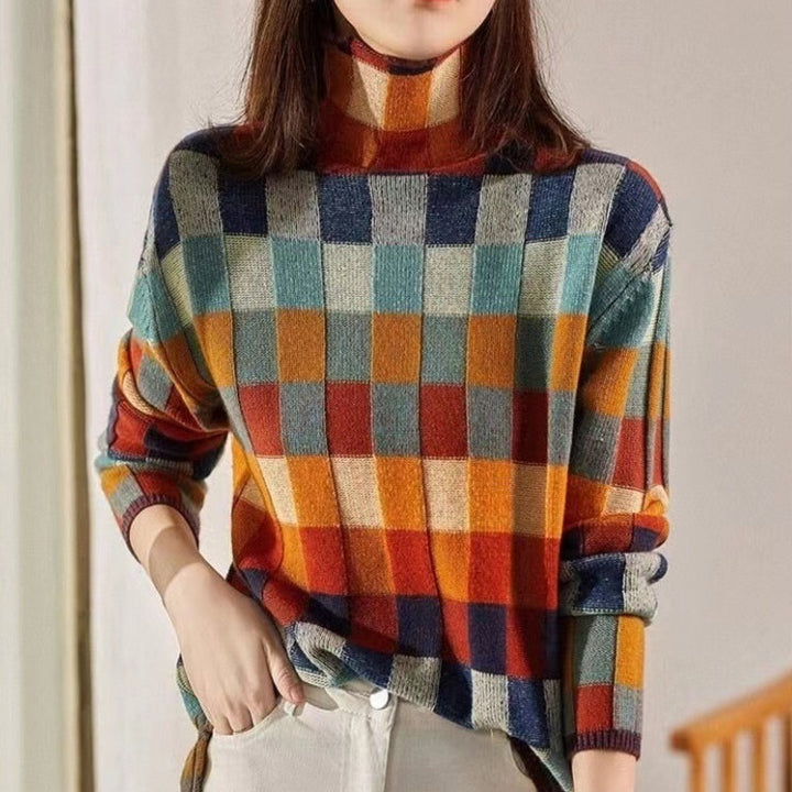 Plaidelle™ – Vibrant Plaid Knit Pullover For Woman