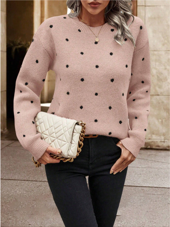 Polara™– Casual Woman Polka‑Dot Knit Pullover