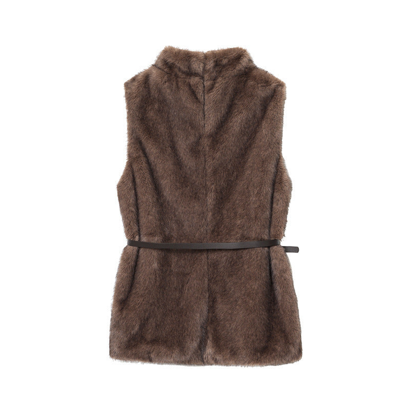 Ellora™ – Belted Woman Turtleneck Sleeveless Blouse