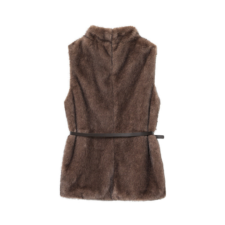 Ellora™ – Belted Woman Turtleneck Sleeveless Blouse