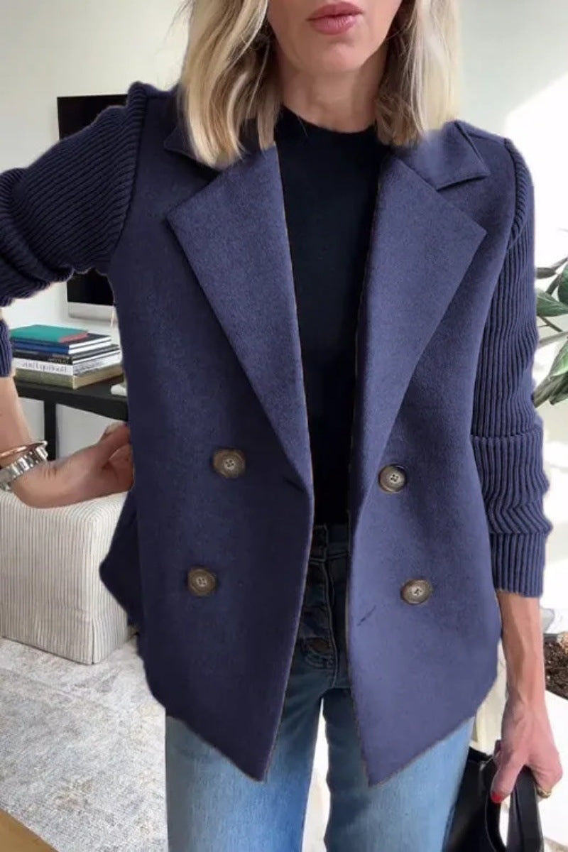 Alessia™ – Spliced Sleeve Double-Breasted Coat