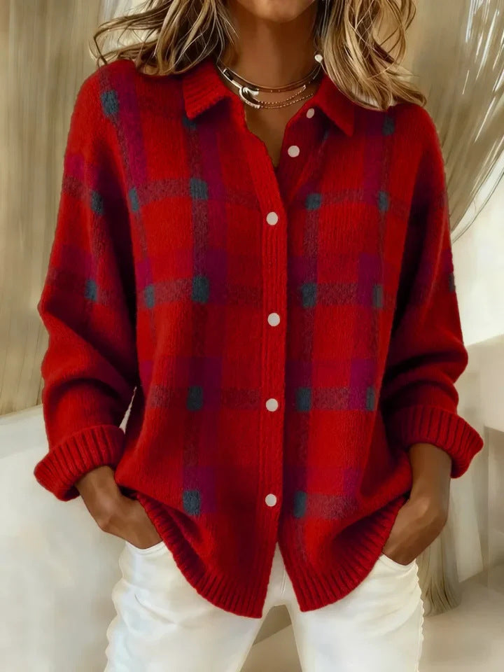 RetroVibe™ – Women’s Contrast Plaid Knit Sweater