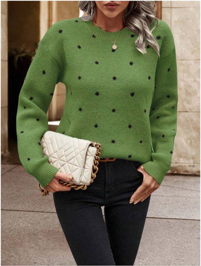 Polara™– Casual Woman Polka‑Dot Knit Pullover