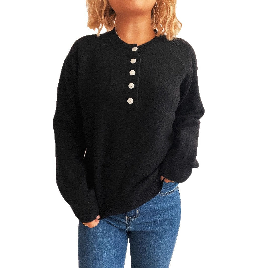 ButtonMuse™ – Women’s Round-Neck Button Knit Sweater