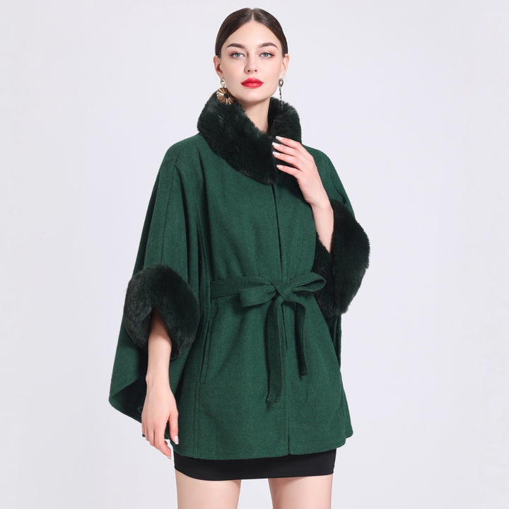 Vivienne™ – Wool Woman Blend Fur-Collar Cape Wrap