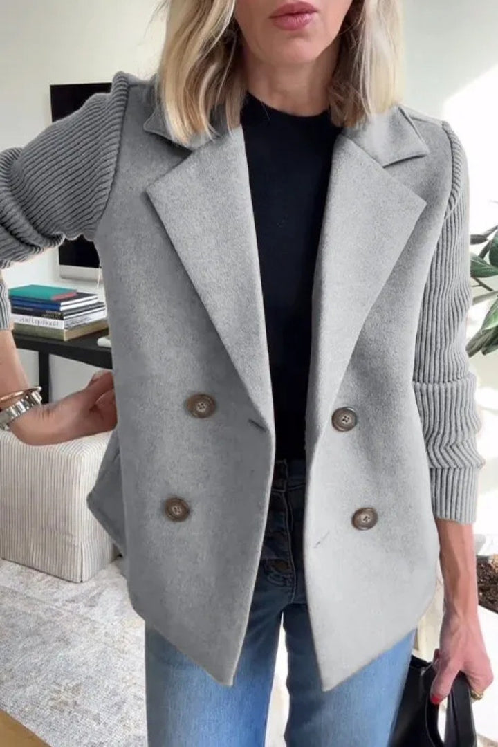 Alessia™ – Spliced Sleeve Double-Breasted Coat