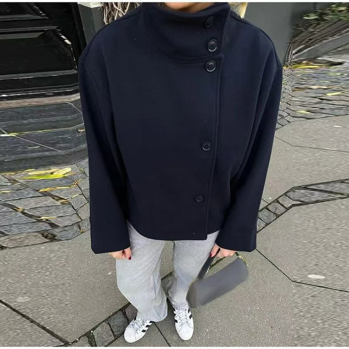 Civara™ Women’s Short Wool Jacket – Loose Fit, Stand Collar