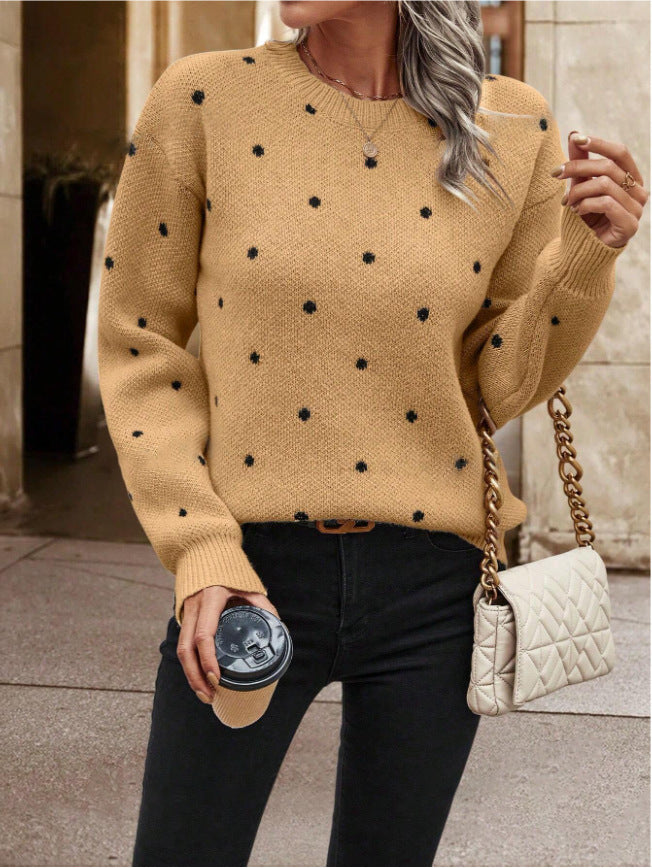 Polara™– Casual Woman Polka‑Dot Knit Pullover