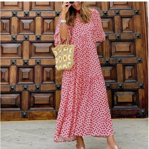 BELLA VITA™ Boho Print V-Neck Maxi Dress for Women