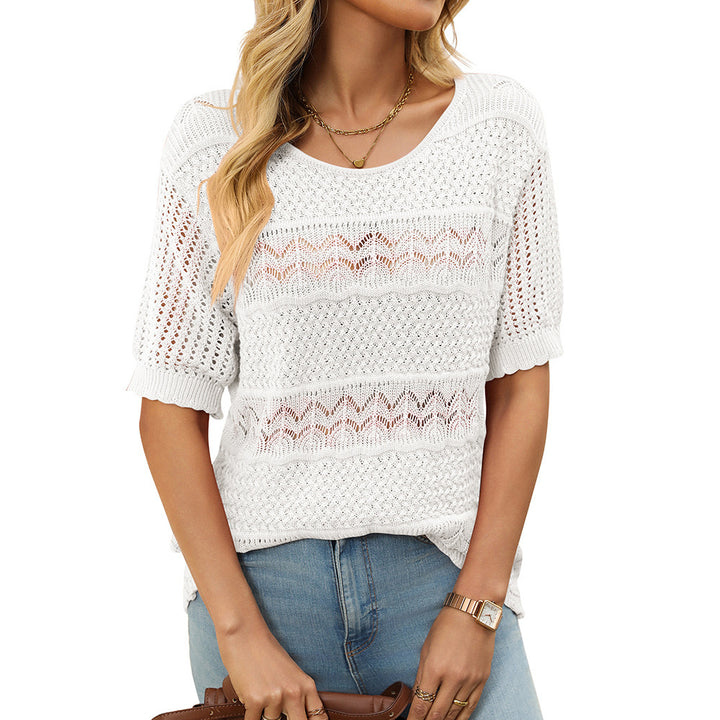 Mirelle™ – Open-Knit Round Neck Top